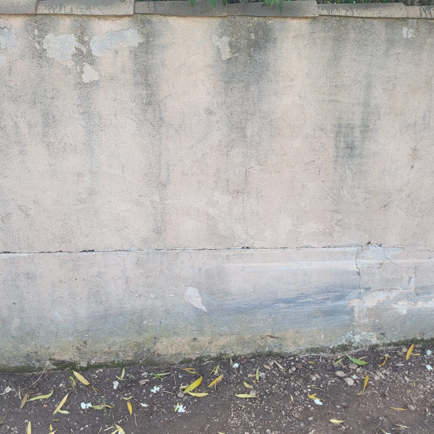 Mur de façade avant travaux : béton fissuré, encrassé et dégradé